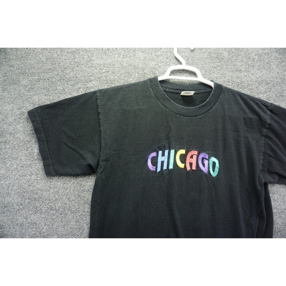 Vintage Chicago T Shirt Mens L Murina Rainbow Embroidered Made In USA Black Tee